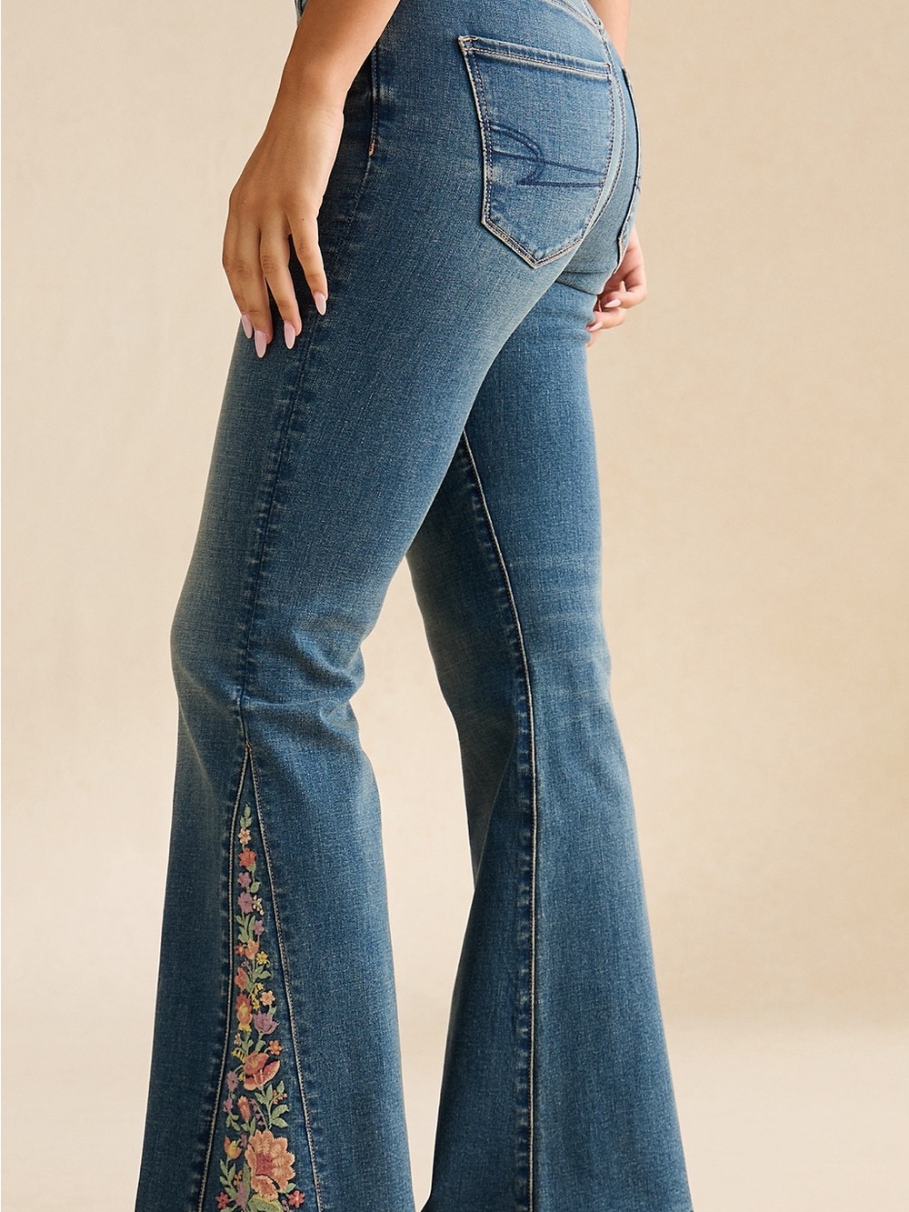 American Eagle Outfitters Blue Embroidered Flare Jeans